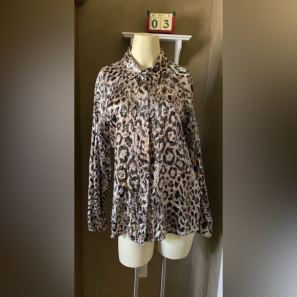 Robert Graham 100% silk leopard print sequins detail blouse balloon sleeves - Picture 2 of 16